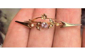 Rare Ornate Edwardian Broche 14k with Pearl and Amethyst