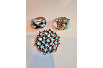 Native American Turquoise Ring and Native Pin Bundle