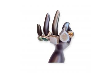 5 Assorted Sterling Art Geo Gem rings